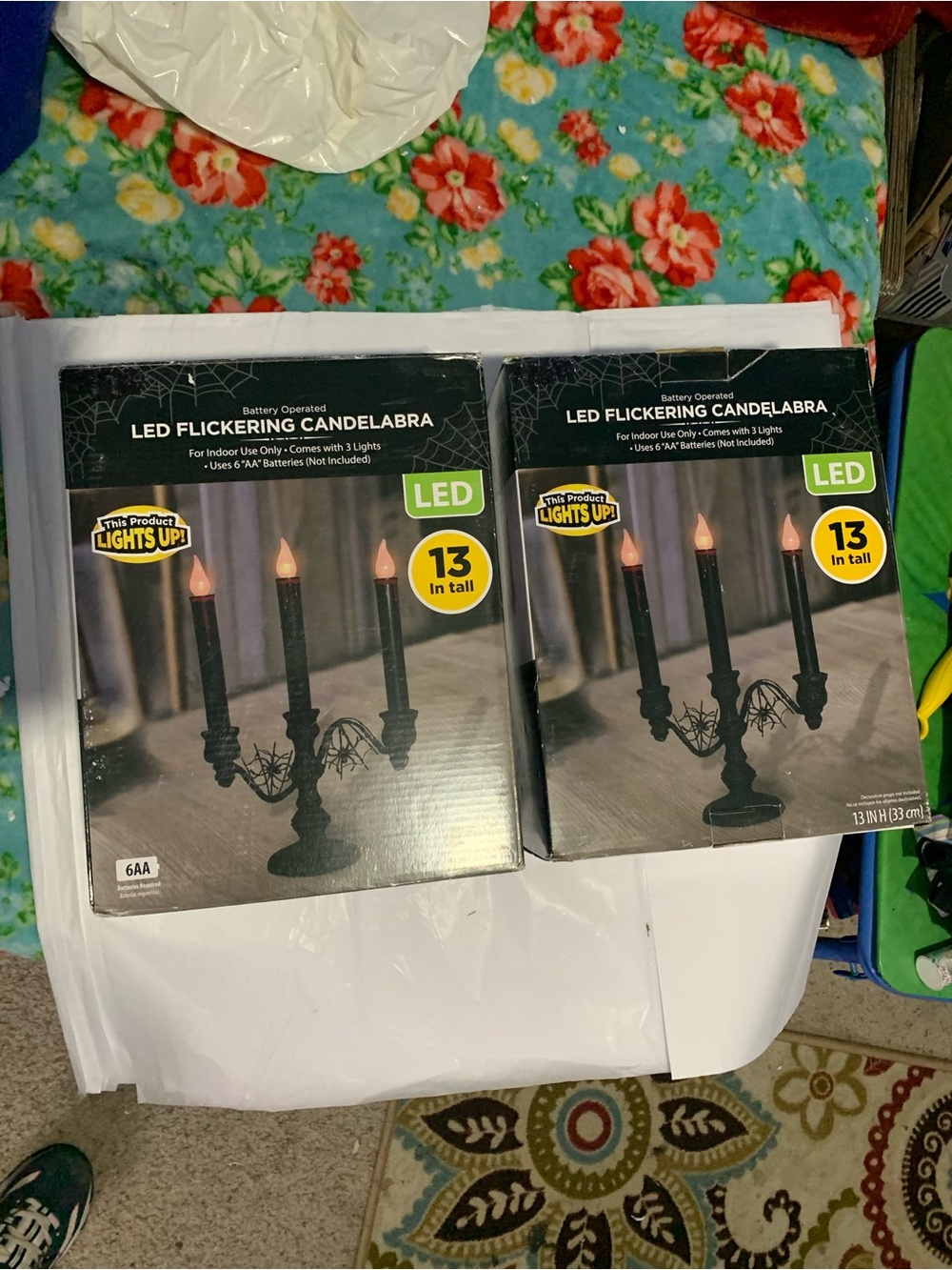 2 Black Halloween Candelabras With Spiders & Webs